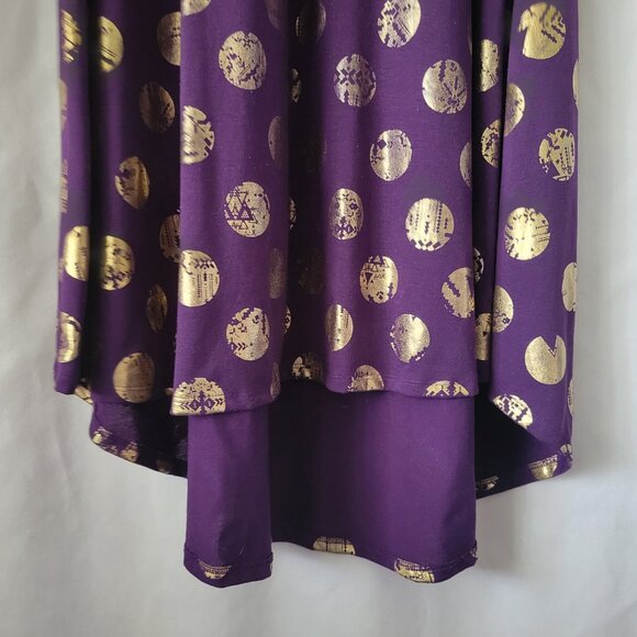 LuLaRoe Dress XS Purple w/Gold Medallions stretchy Simply Comfortable Hi-Low hem - Picture 3 of 11